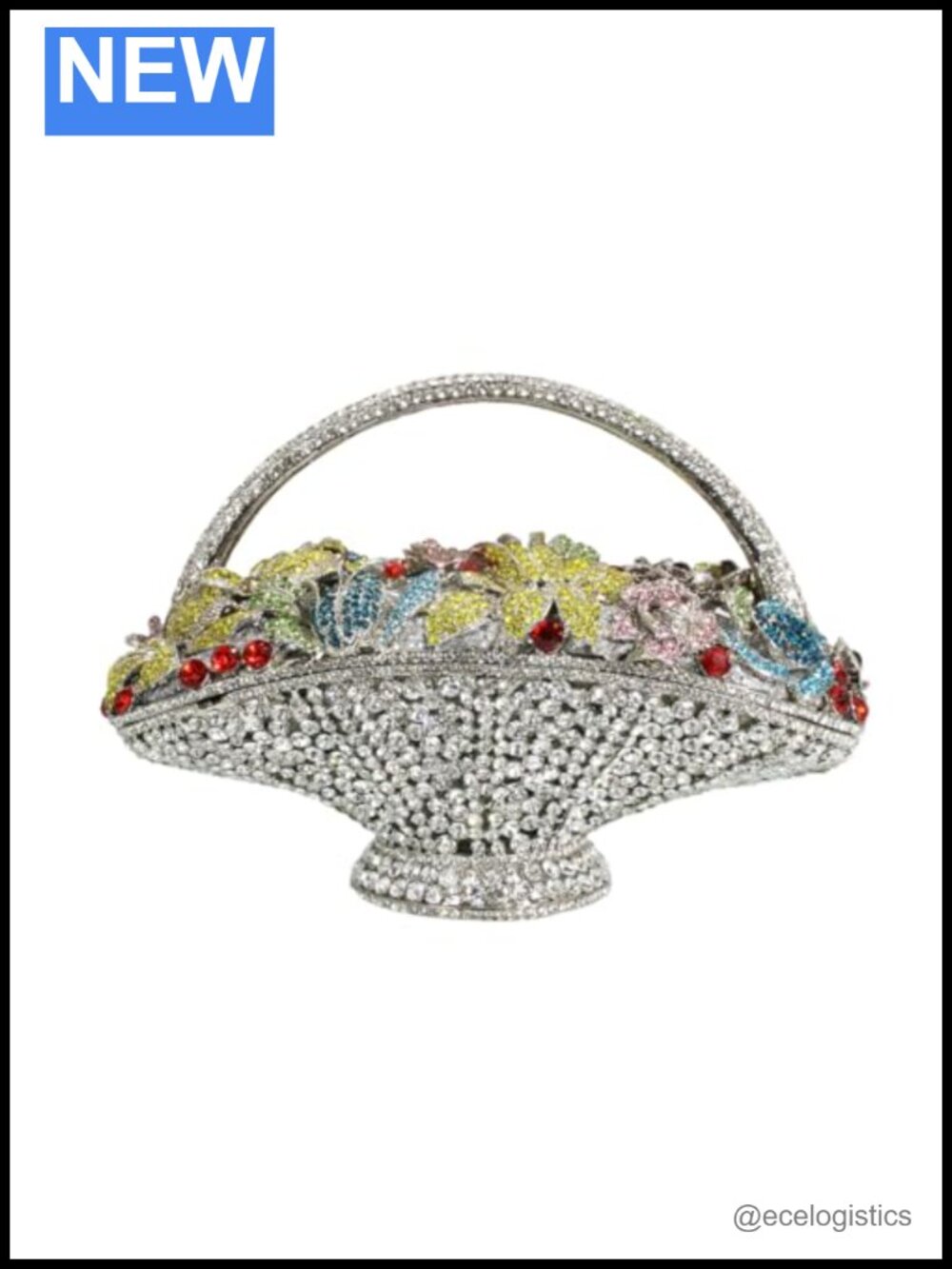 Sparkling Rhinestone Flower Basket Evening Clutch Detachable Chain